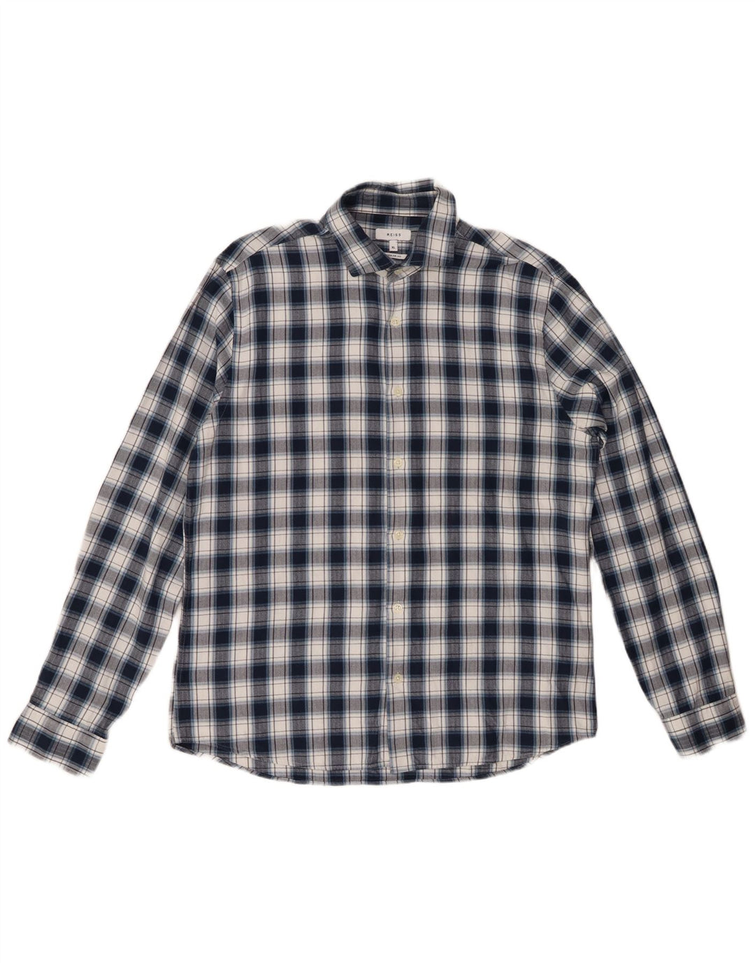 REISS Camisa de franela de corte regular para hombre XL Algodón a cuadros azul marino
