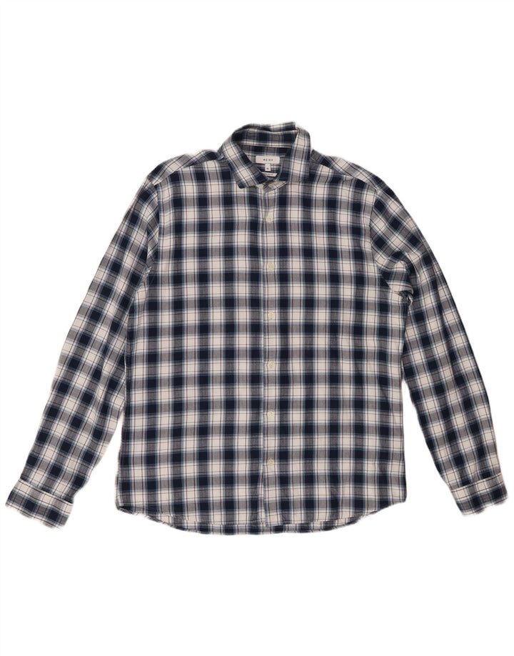REISS Camisa de franela de corte regular para hombre XL Algodón a cuadros azul marino
