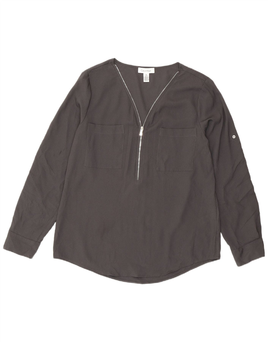 Calvin Klein Blusa de manga larga para mujer UK 44 Poliéster gris medio