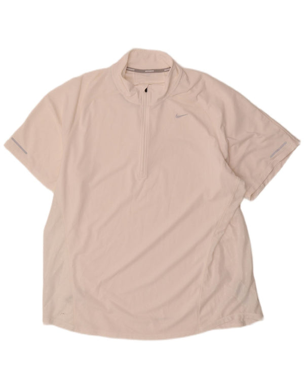 Nike Camiseta Dri Fit con cuello y cremallera para hombre, 2XL, poliéster blanco