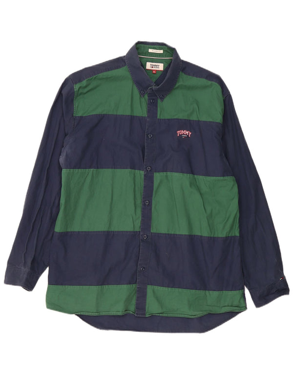 TOMMY HILFIGER Camisa Relaxed Fit para hombre XL Algodón azul marino con bloques de color