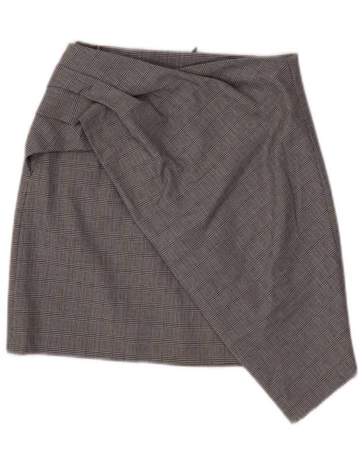 Zara Mujer Mini Falda Asimétrica XS W26 Poliamida Cuadros Gris