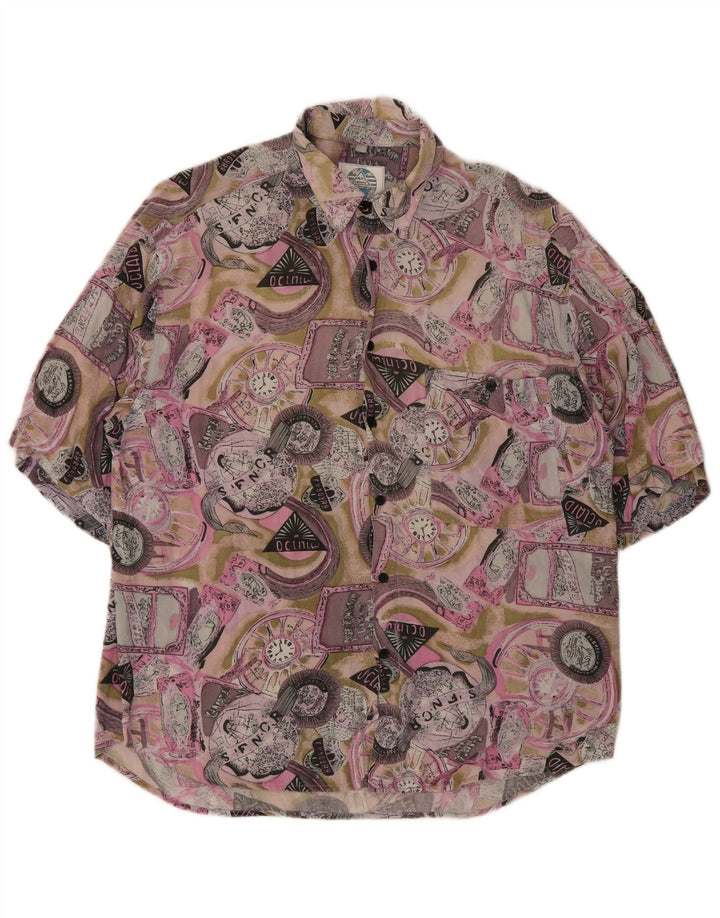 Vintage hombres patrón abstracto camisa de manga corta medio multicolor