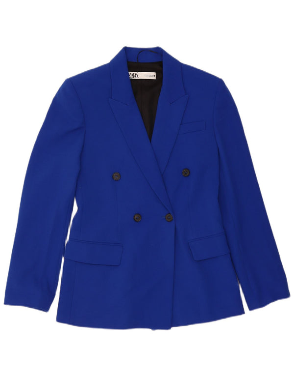 Zara Chaqueta tipo blazer con doble botonadura y corte holgado para mujer UK 6 XS Poliéster azul