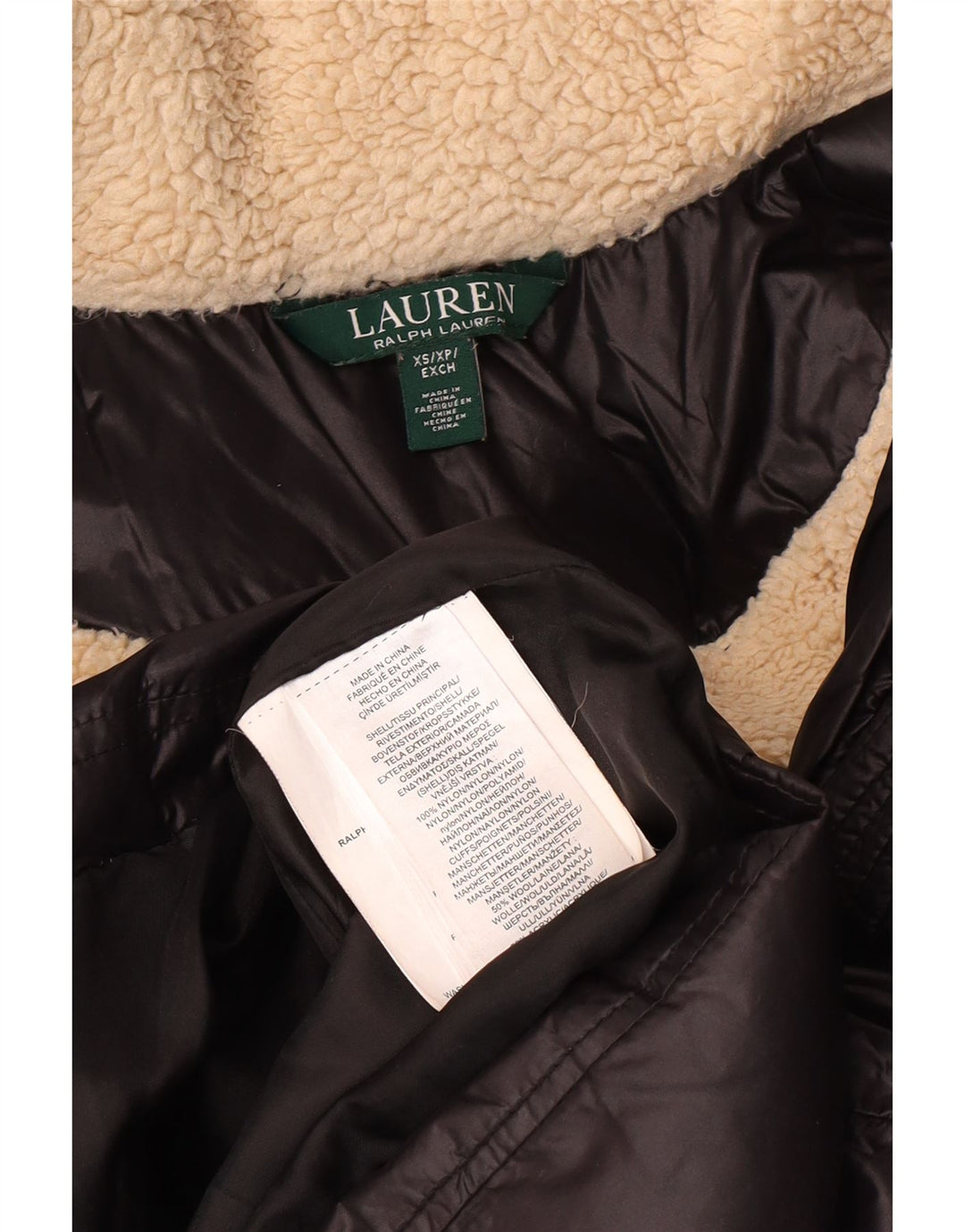 POLO RALPH LAUREN Abrigo acolchado con capucha para mujer UK 6 XS Negro Nylon Invierno