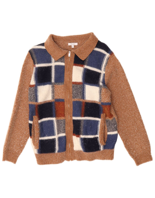 Reiss Suéter tipo jersey con cremallera y cuello para mujer UK 44 Marrón medio Geométrico
