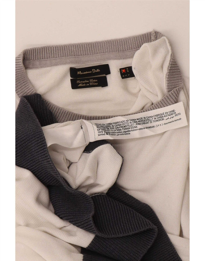 Massimo Dutti Jersey De Cuello Redondo Hombre Large Blanco Colorblock