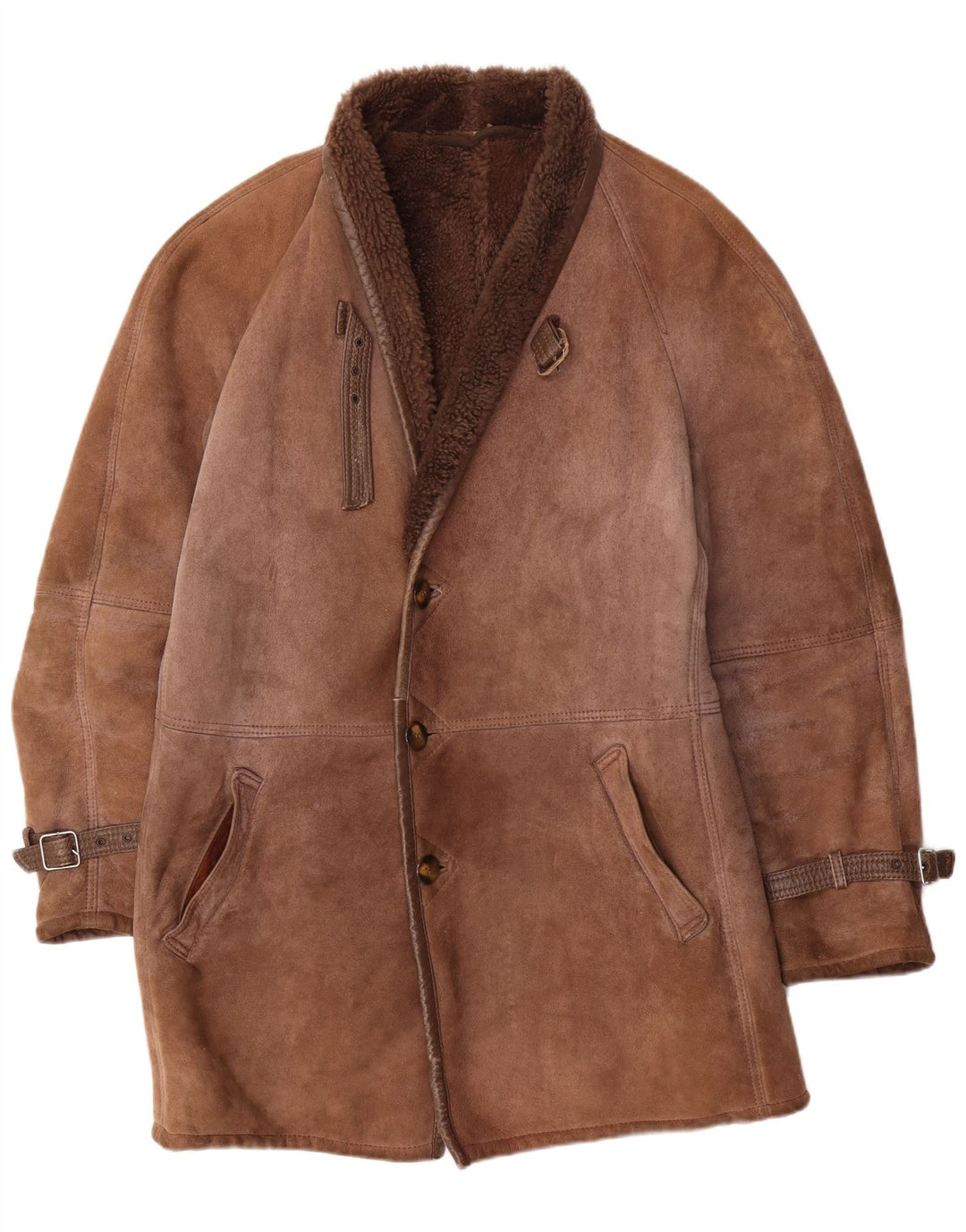 Vintage hombres shearling abrigo Reino Unido 40 marrón grande