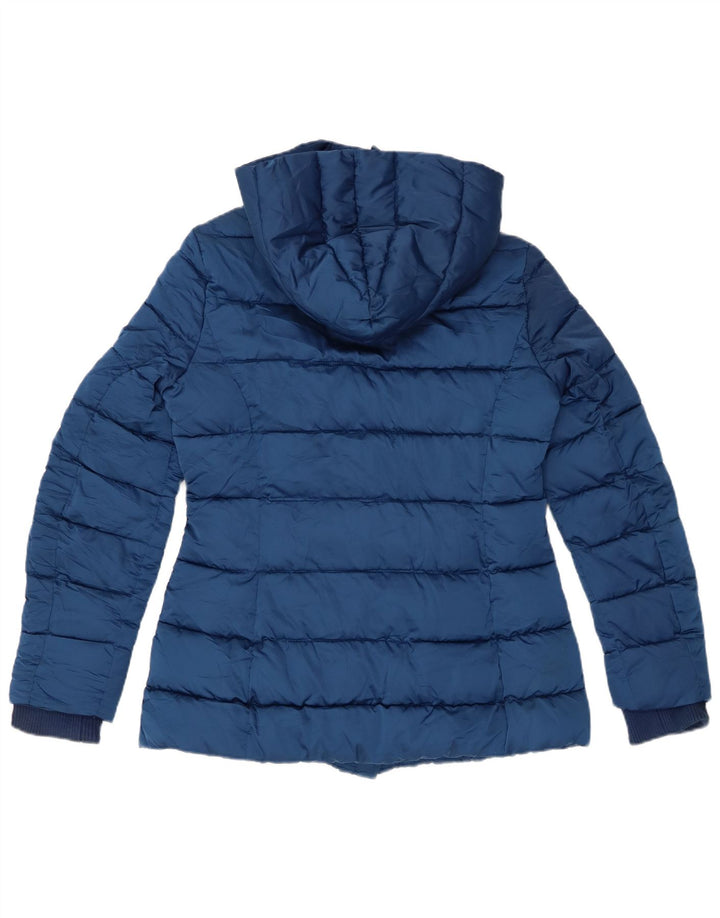 SISLEY Chaqueta acolchada con capucha para mujer UK 12 Poliéster azul medio