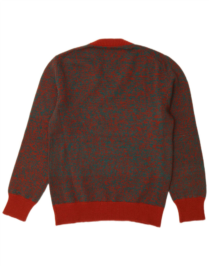 VINTAGE Hombres V-Cuello Jumper Suéter Medio Rojo Flecked