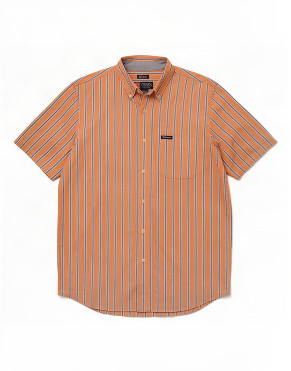 Chaps Camisa de manga corta para hombre de algodón a rayas naranja grande