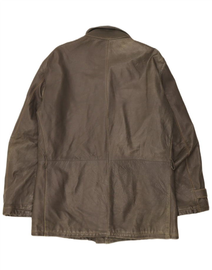 Vintage hombres chaqueta de cuero militar Reino Unido 38 cuero caqui medio