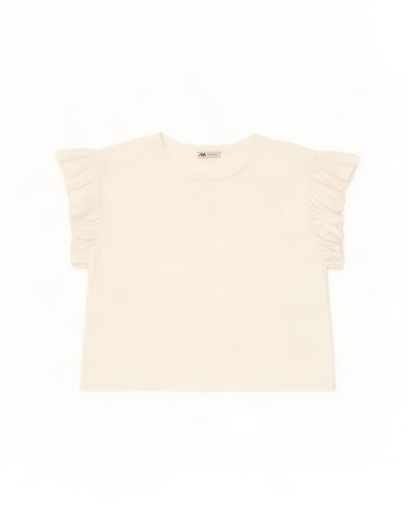 Zara Camiseta Mujer Top UK 46 Grande Algodón Blanco