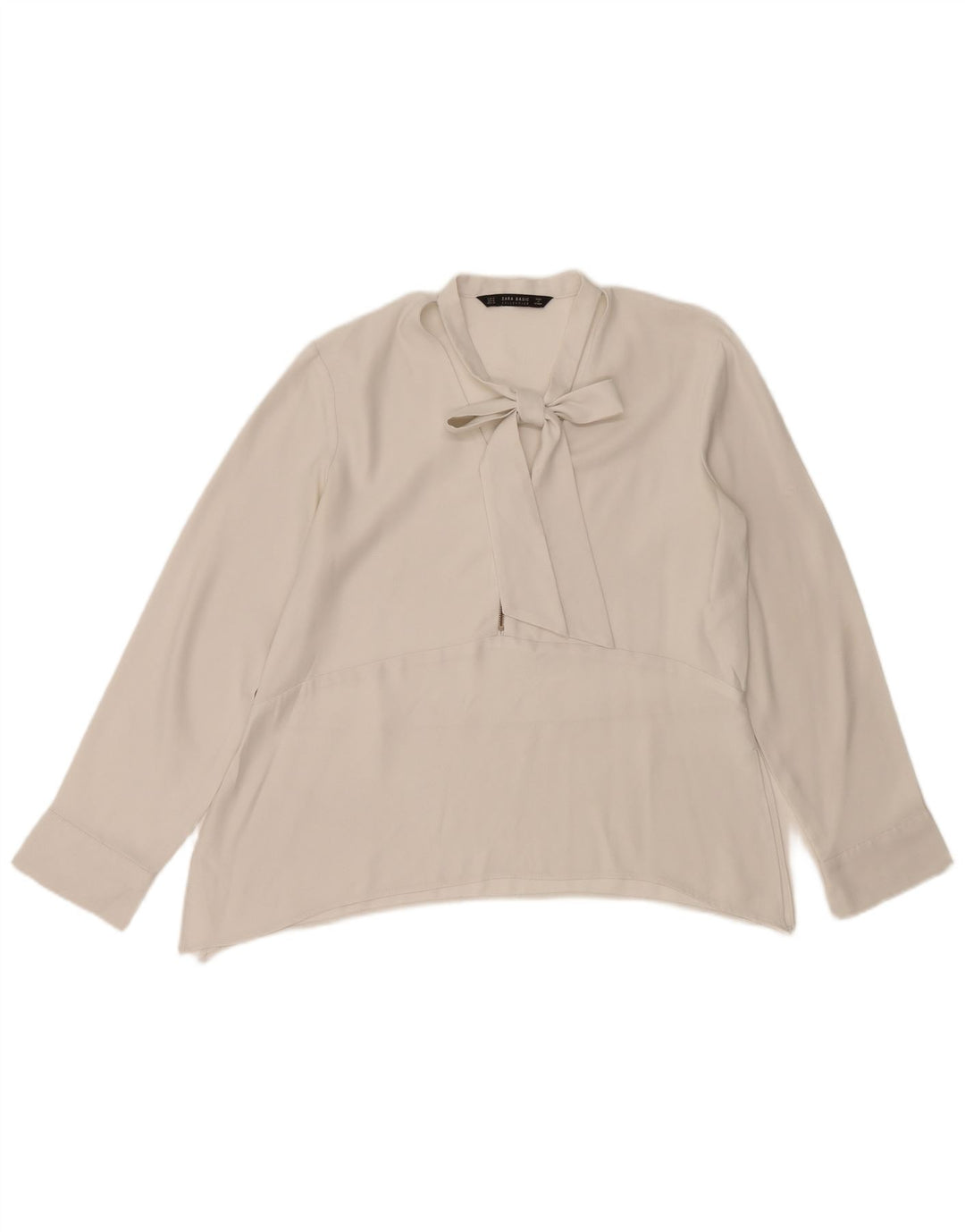 ZARA Womens Long Sleeve Front Tie Blouse Top UK 14 Medium White