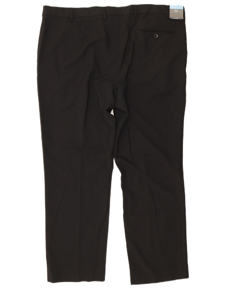 Marks & Spencer Pantalón de traje recto regular para hombre W42 L29 Poliéster negro