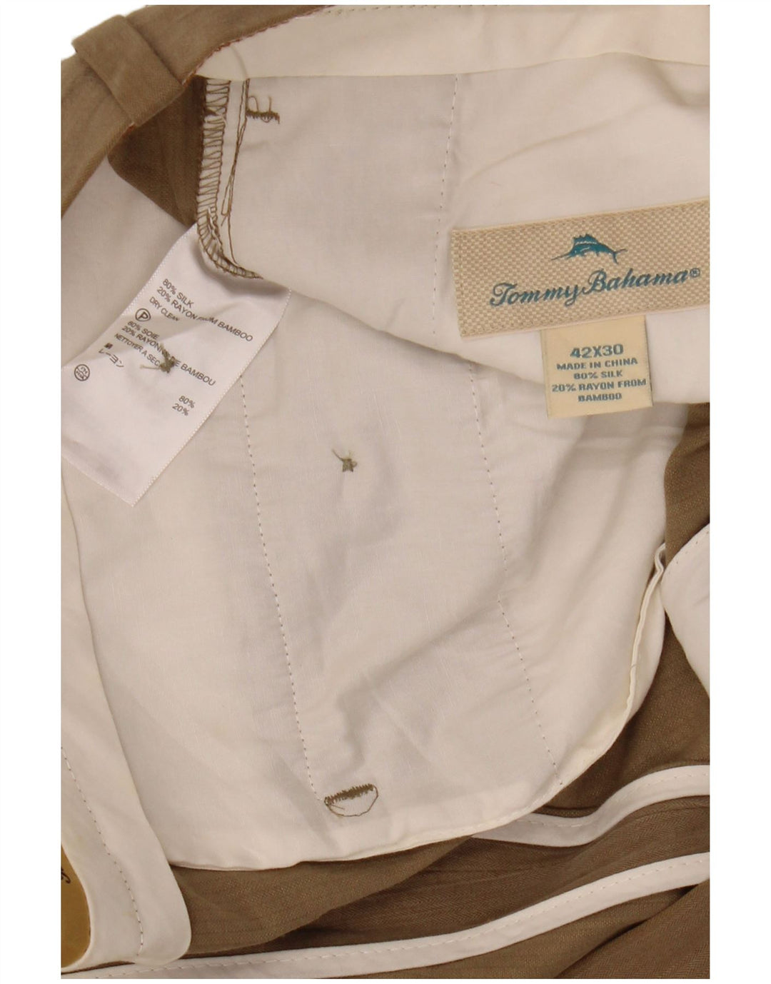 TOMMY BAHAMA Pantalón chino con pinzas para hombre W42 L30 Seda beige