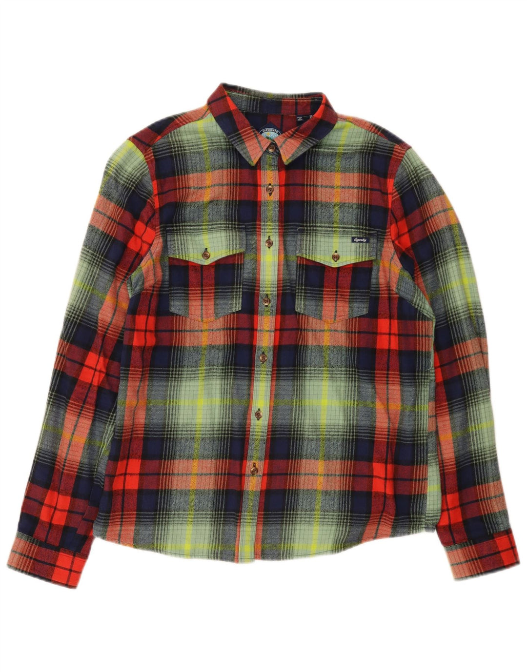Superdry Camisa de franela para mujer, talla mediana, algodón a cuadros multicolor