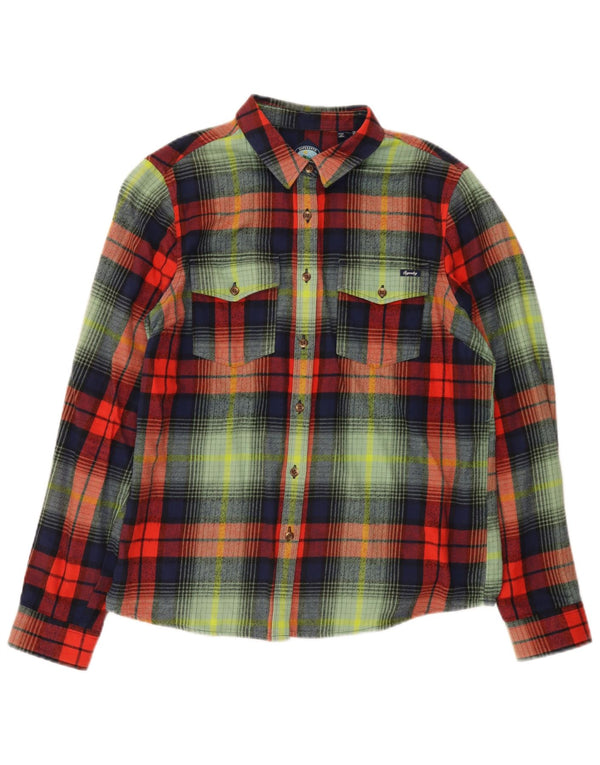 Superdry Camisa de franela para mujer, talla mediana, algodón a cuadros multicolor