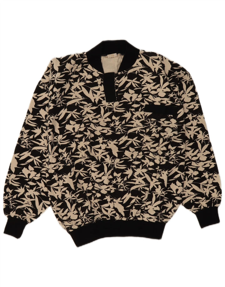 Vintage mujer sudadera jumper Reino Unido 16 grande negro floral