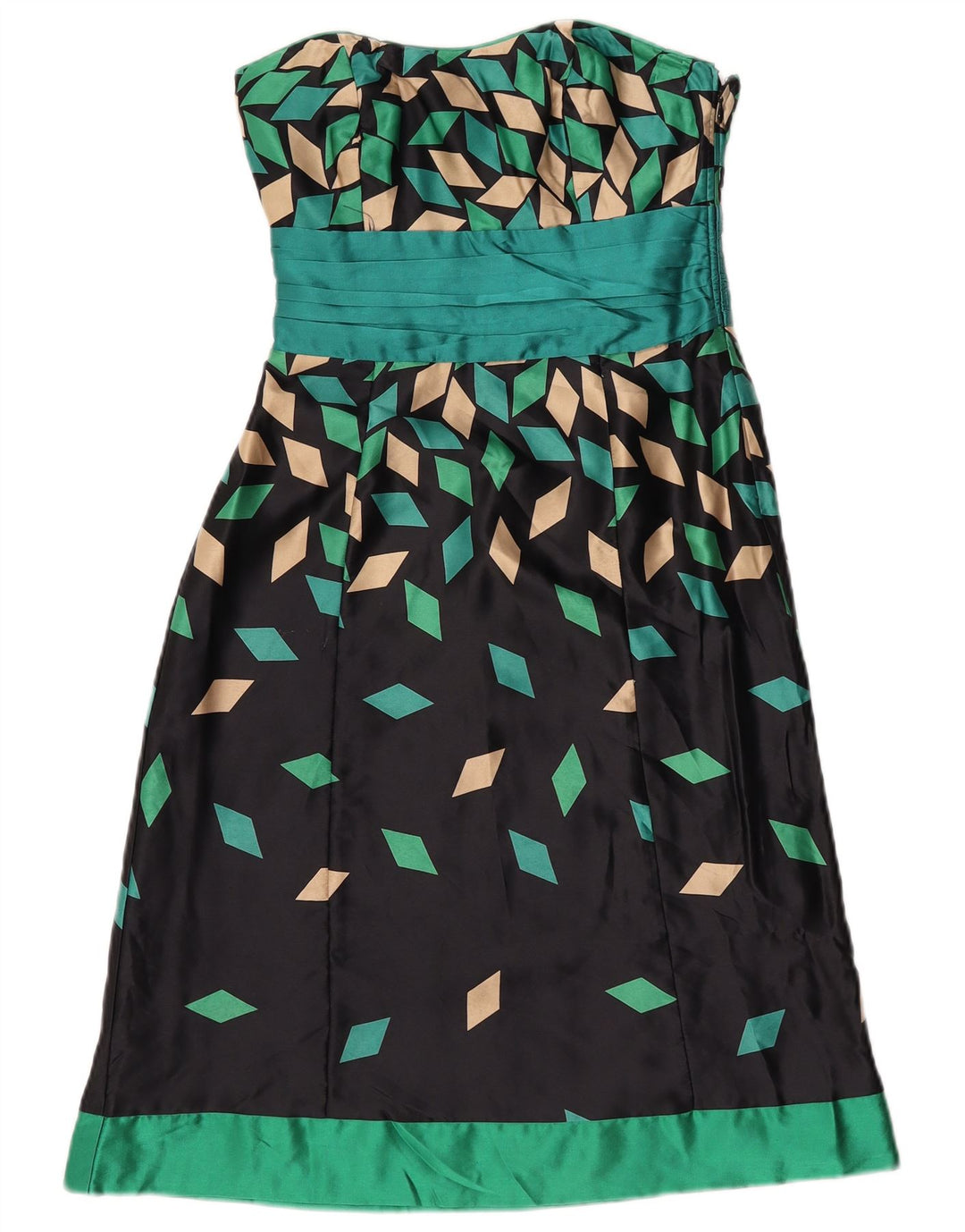 Monsoon Vestido sin Tirantes para Mujer UK 8 Small Seda Geométrica Negra
