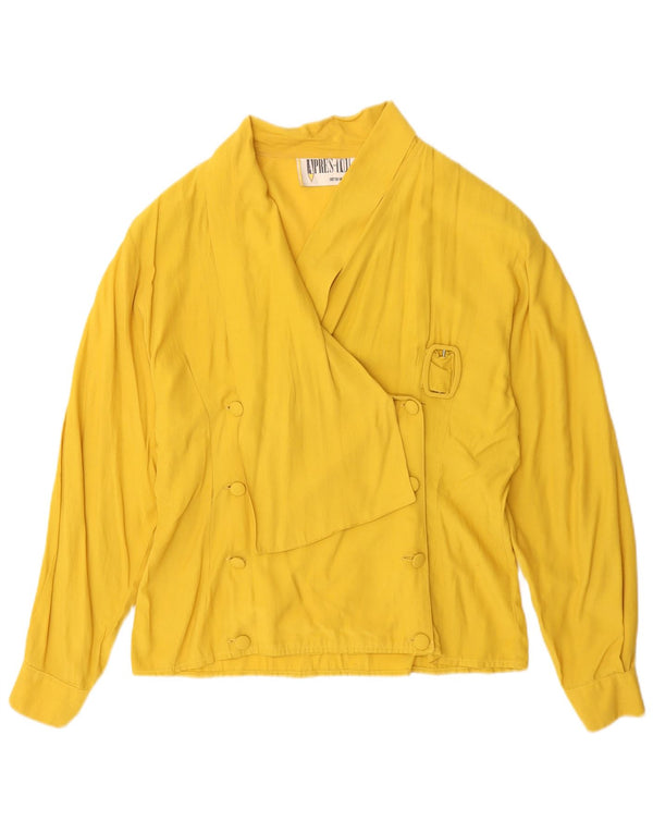 Vintage mujer camisa blusa Reino Unido 14 Viscosa amarilla mediana