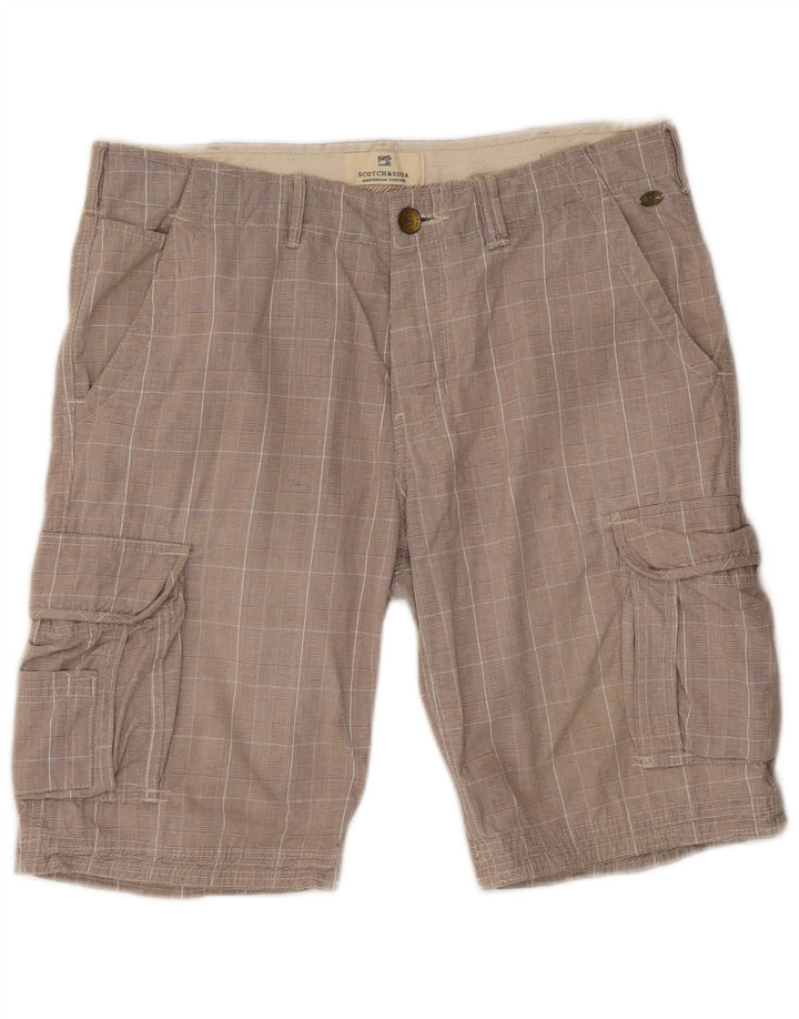 Pantalones cortos cargo para hombre Scotch & Soda W32 Algodón a cuadros gris medio