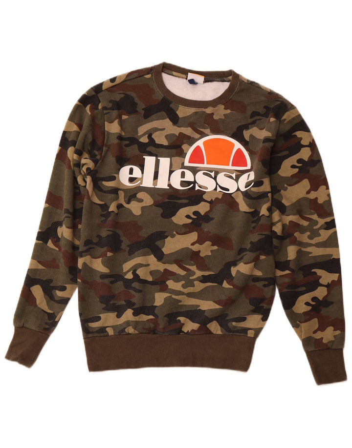 Ellesse Hombre Sudadera Gráfica Jumper Small Khaki Camuflaje Algodón
