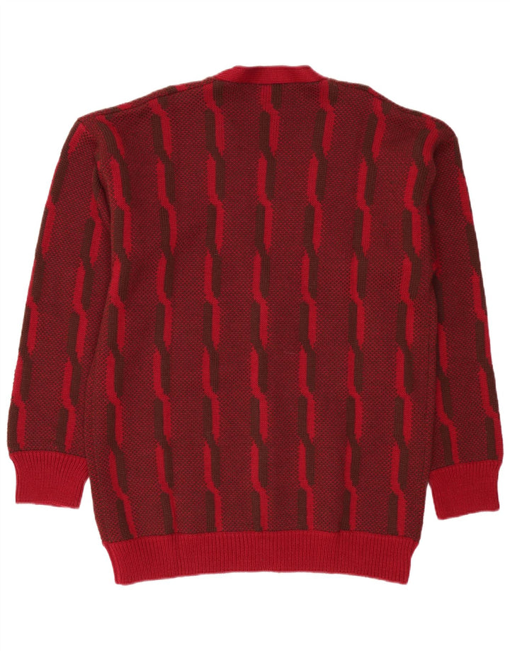 VINTAGE Hombres Cardigan Suéter Grande Borgoña Rayas