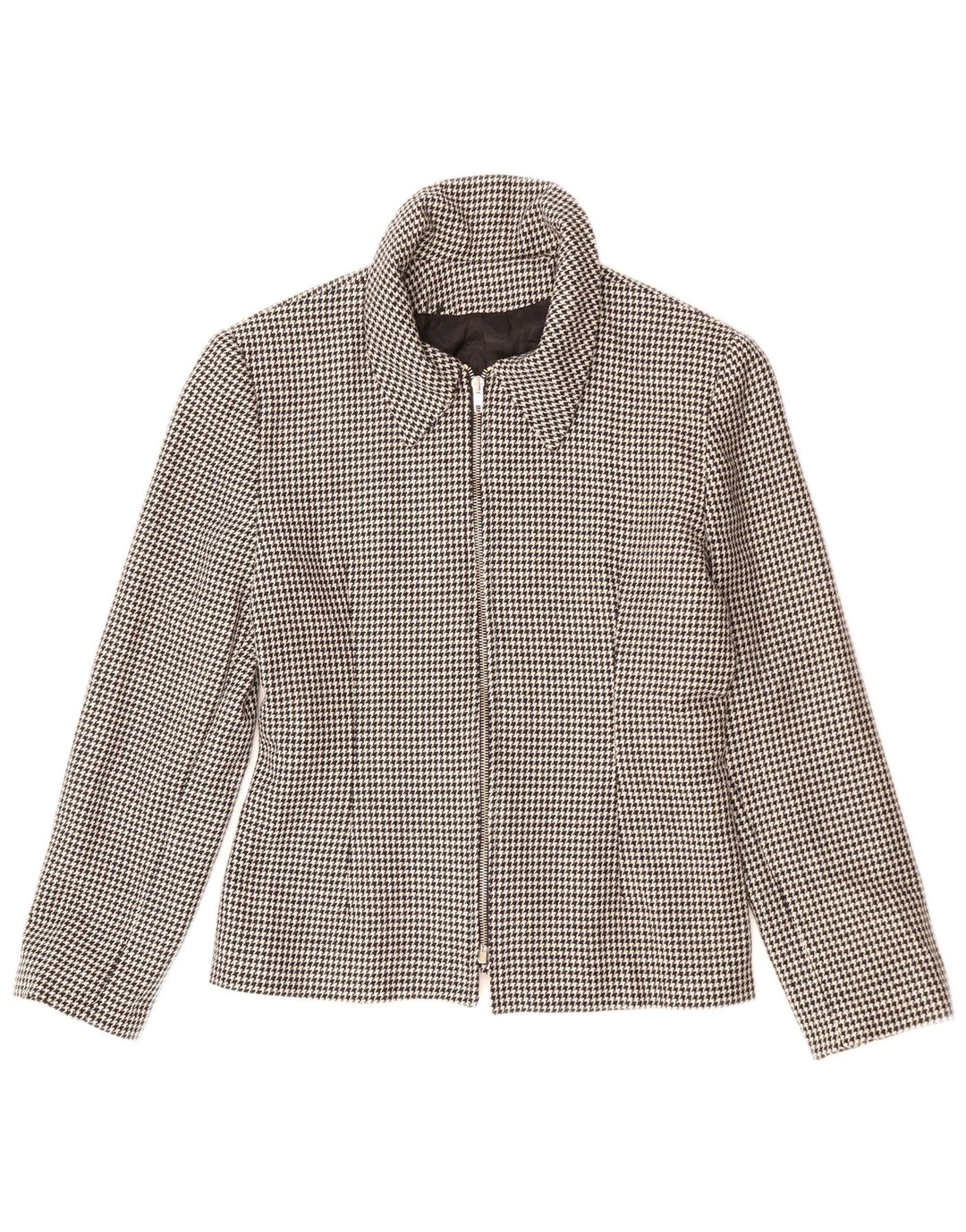 VINTAGE Chaqueta Blazer para Mujer IT 42 Lana de Pata de Gallo Negra Mediana