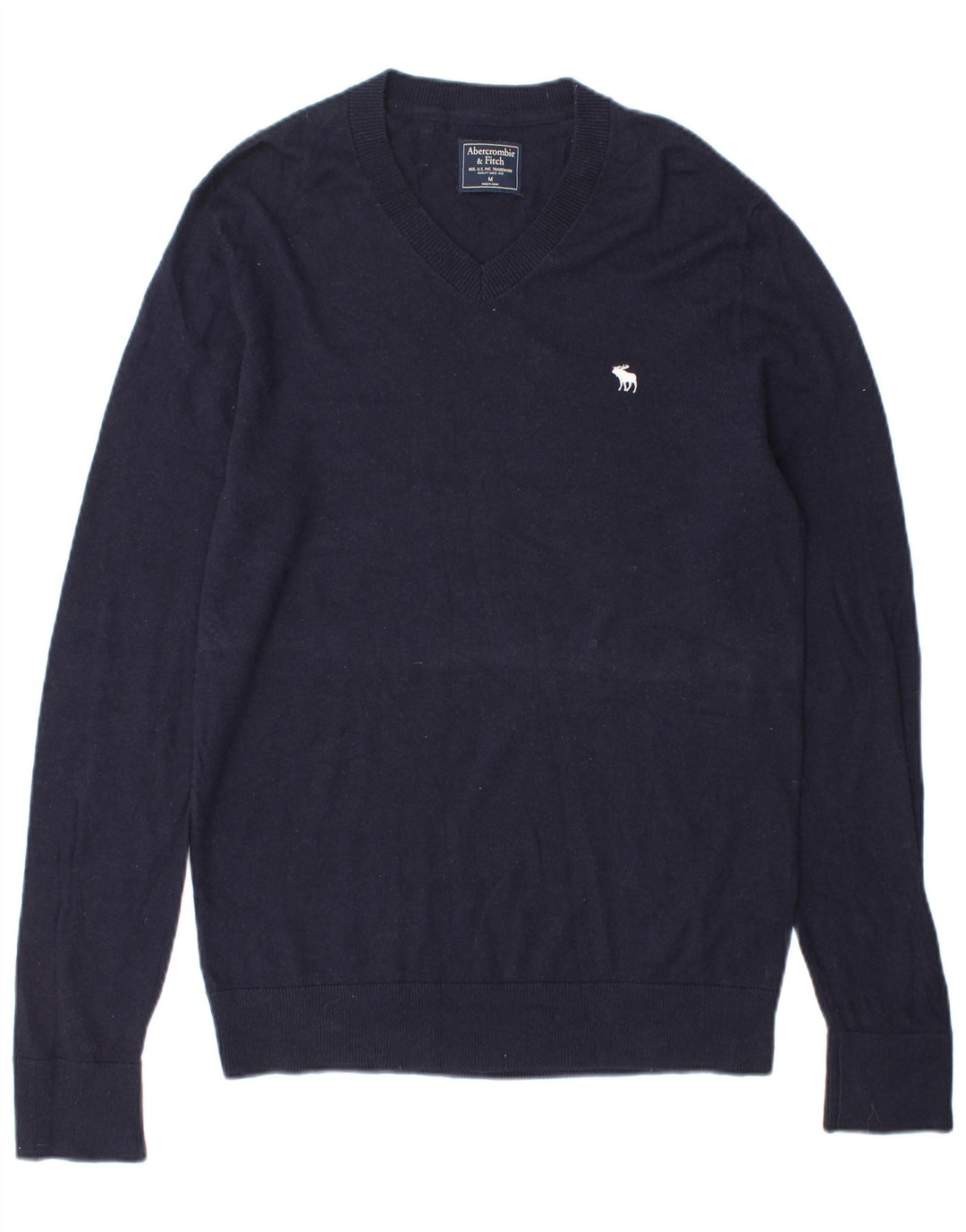 Abercrombie & Fitch Jersey con cuello en V para hombre de lana azul marino medio