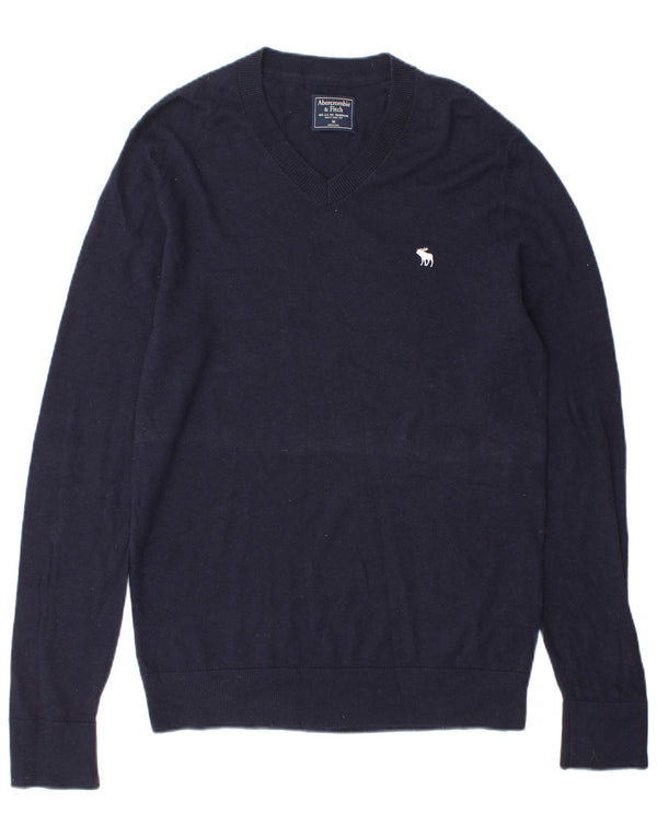 Abercrombie & Fitch Jersey con cuello en V para hombre de lana azul marino medio