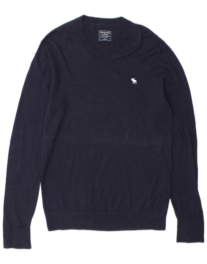 Abercrombie & Fitch Jersey con cuello en V para hombre de lana azul marino medio