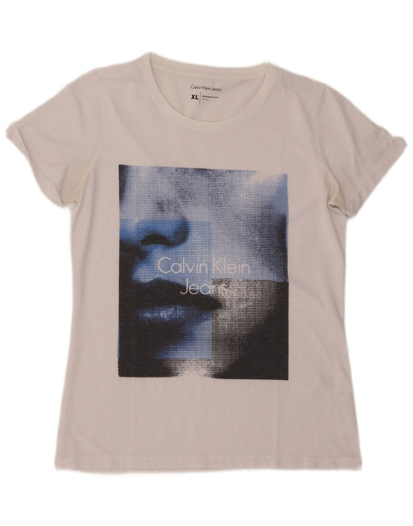 Calvin Klein Jeans Camiseta gráfica para mujer Top UK 40 XL Poliéster blanco