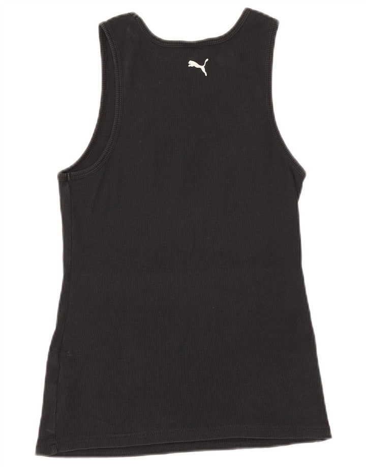 Puma Mujer Gráfico Chaleco Top UK 14 Grande Algodón Negro
