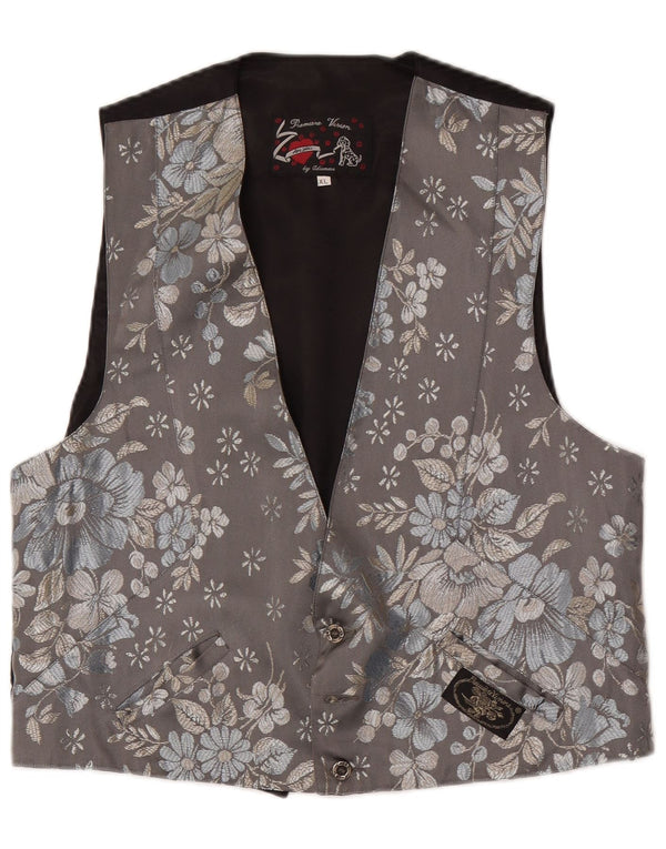 Vintage mujer chaleco Reino Unido 18 XL gris floral