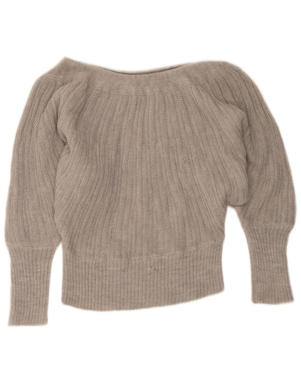 Vintage mujeres crop barco cuello jersey suéter Reino Unido 6 XS gris
