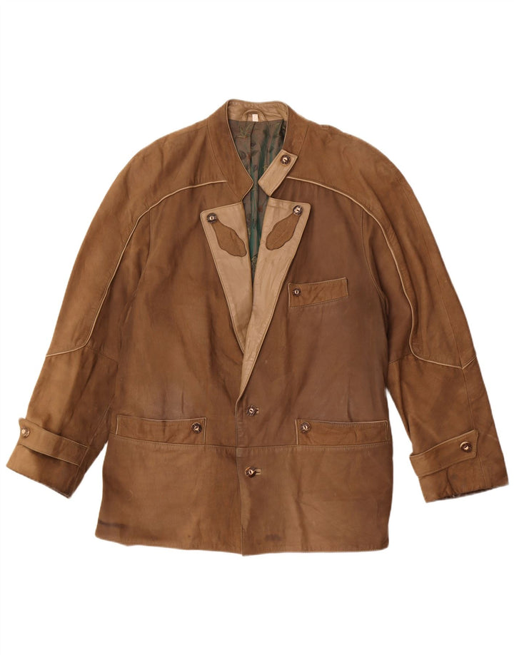 Chaqueta de cuero vintage para hombre IT 50 marrón grande