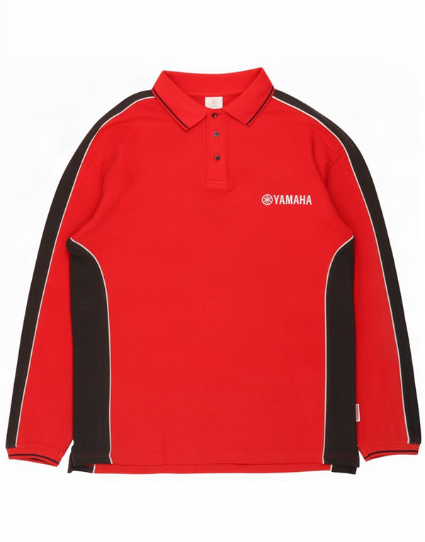 Vintage Hombre Moto Polo Manga Larga XL Rojo Colorblock Algodón
