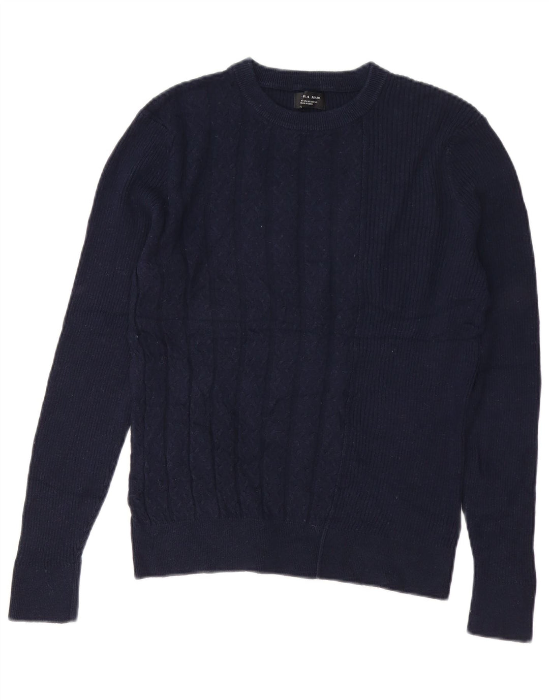 Zara Hombre Jersey Cuello Redondo Jersey Medio Azul Marino Algodón