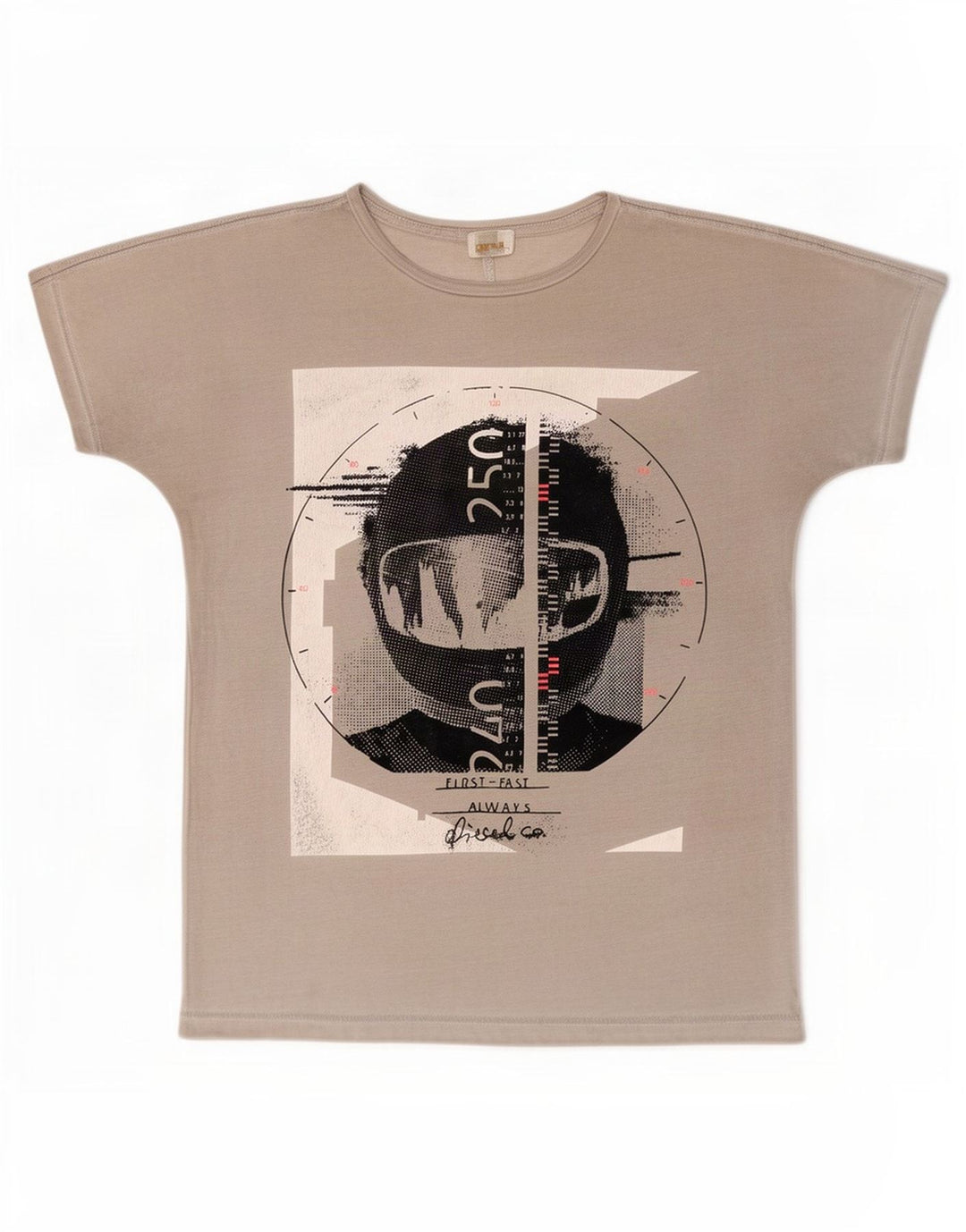 Diesel Hombre Camiseta Gráfica Top Grande Gris Algodón