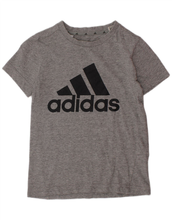 ADIDAS Boys Graphic T-Shirt Top 7-8 Years Grey Cotton