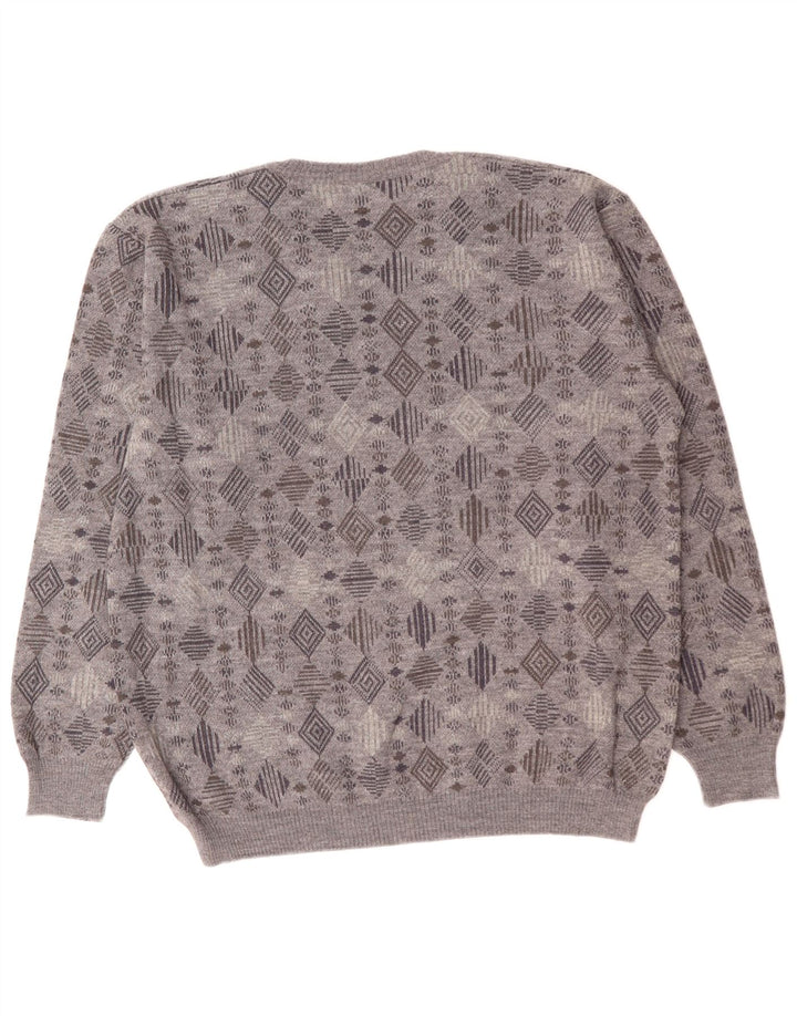 VINTAGE Jersey con cuello en V para hombre XL Gris Geométrico