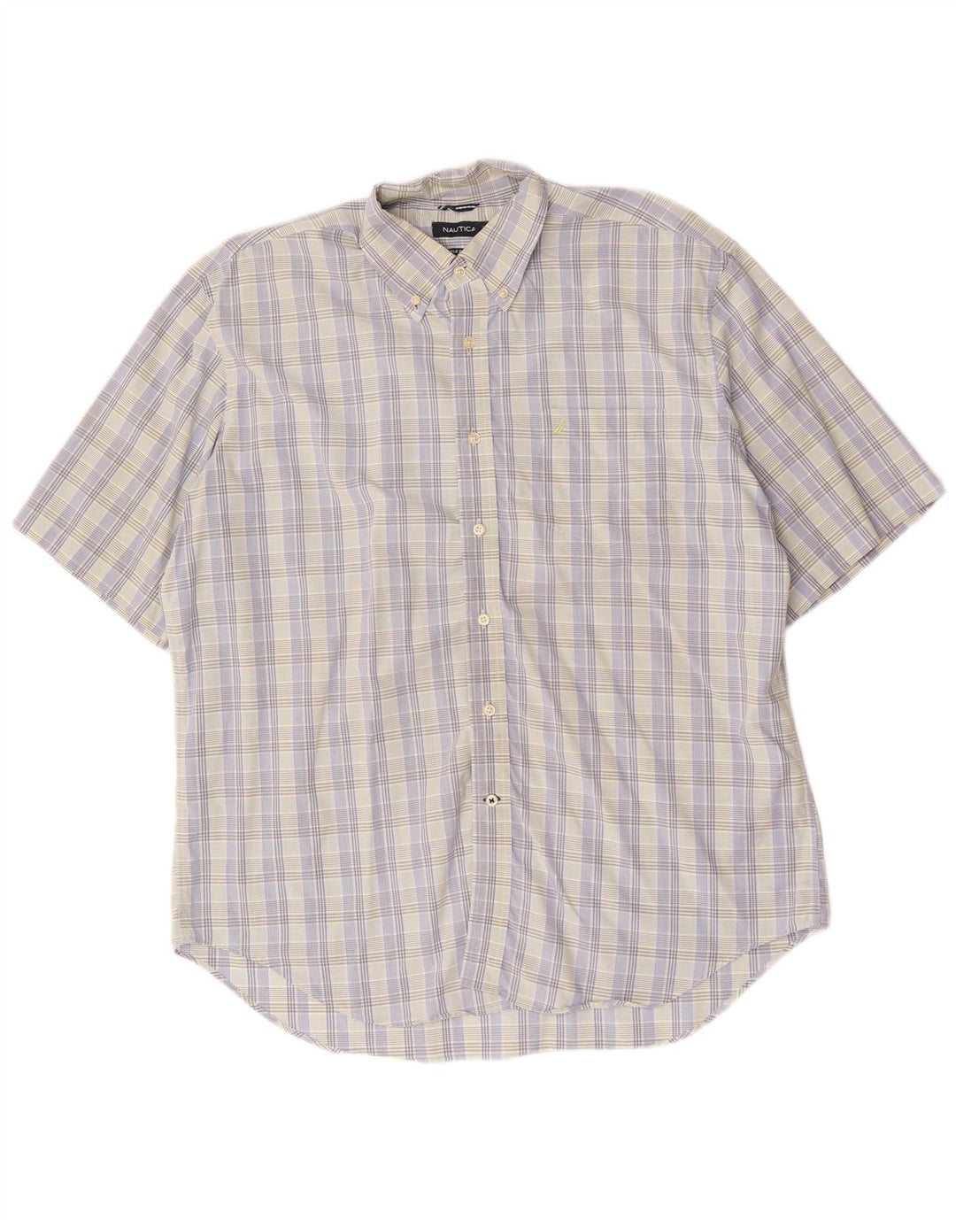 Nautica Camisa Manga Corta Hombre XL Azul Cuadros Algodón