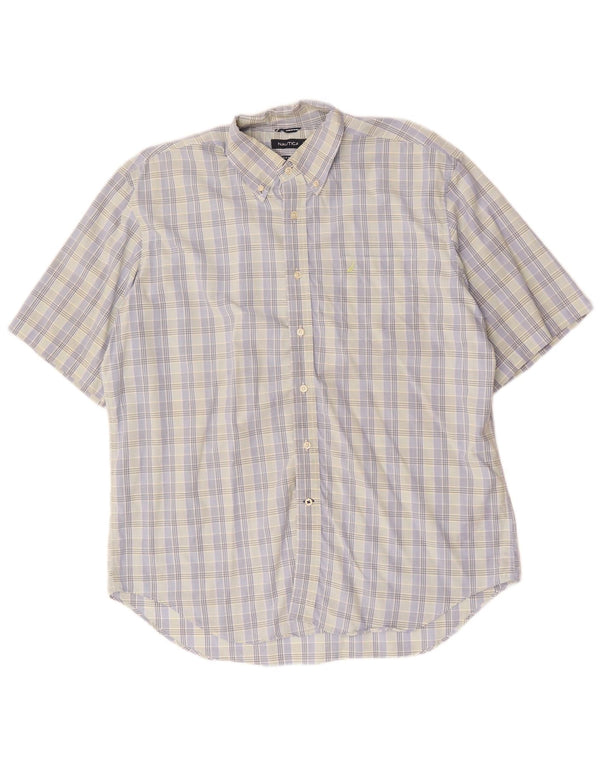 Nautica Camisa Manga Corta Hombre XL Azul Cuadros Algodón