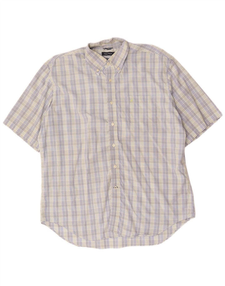 Nautica Camisa Manga Corta Hombre XL Azul Cuadros Algodón