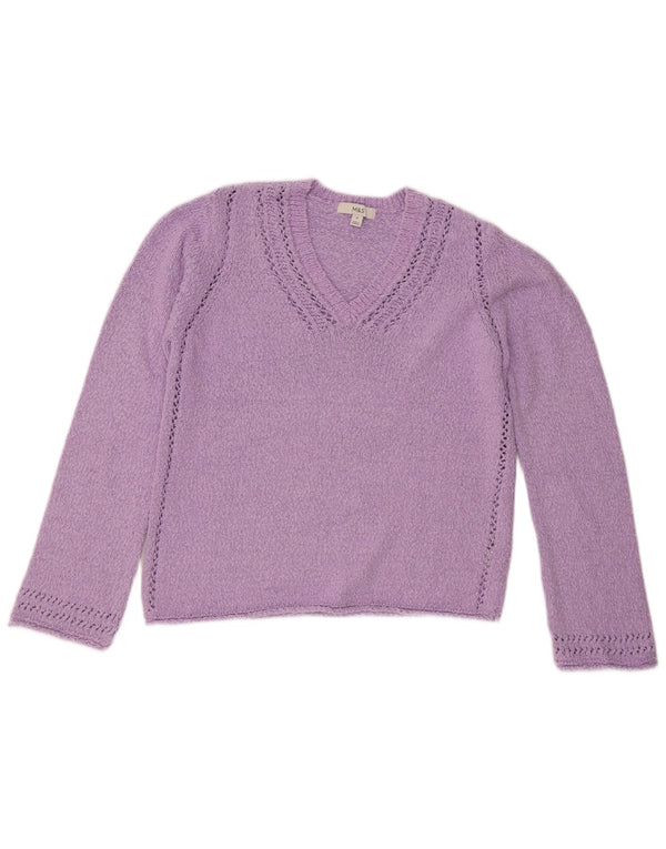 Marks & Spencer Suéter tipo jersey con cuello en V para mujer UK 44 Algodón morado mediano