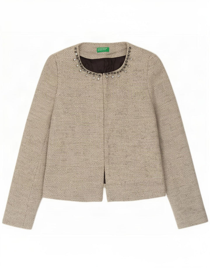 Chaqueta Americana Benetton Mujer UK 40 Pequeña Algodón Gris
