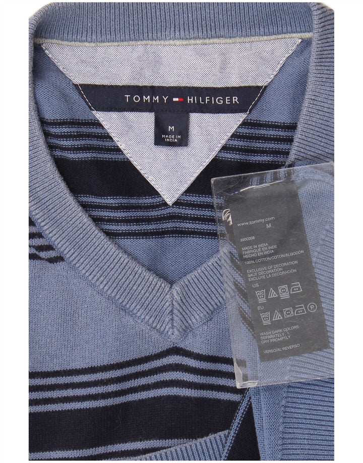 TOMMY HILFIGER Jersey con cuello en V para hombre de algodón a rayas azul medio