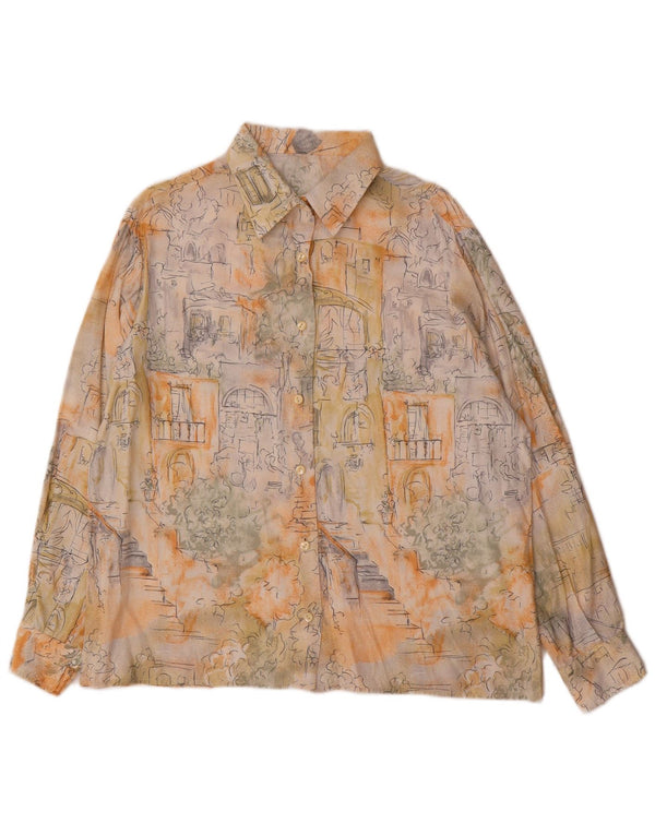 Vintage mujer camisa gráfica blusa Reino Unido 16 gran bloque de color multicolor