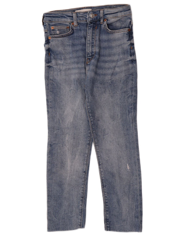 Zara Mujer Capri Vaqueros Slim Desgastados EU 36 XS W26 L22 Azul